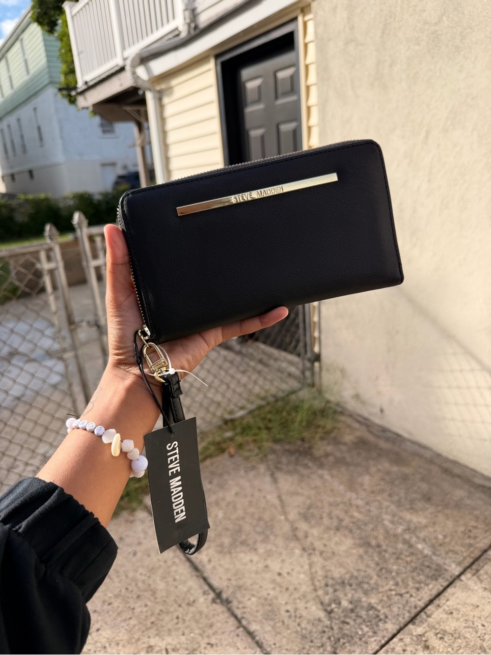 Steve Madden Black Zip-Around Wristlet Wallet